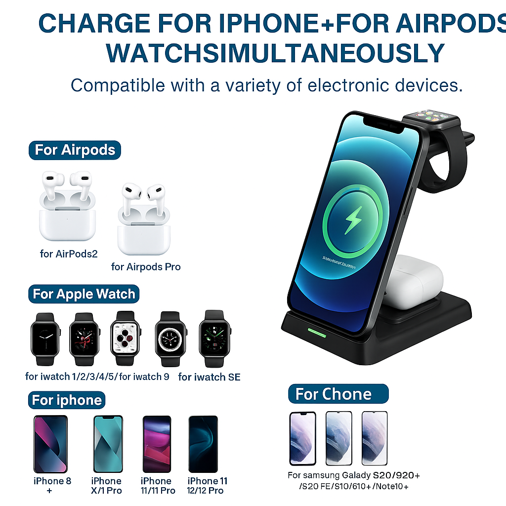 3-in-1 20W Fast Wireless Charger for iPhone, Watch & AirPods – Pejayz