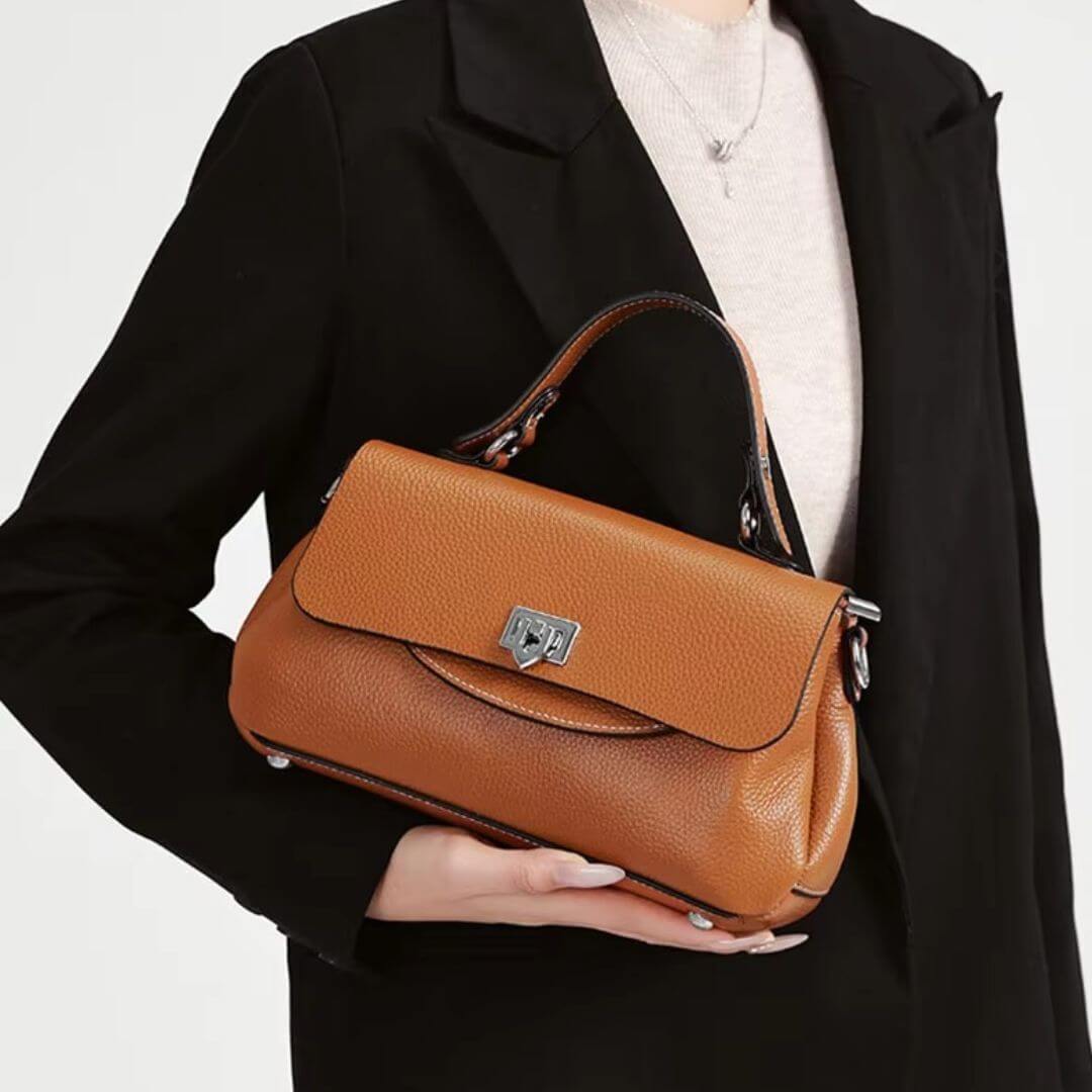 Genuine Leather Satchel Handbag with Top Handle for Women | Pejayz