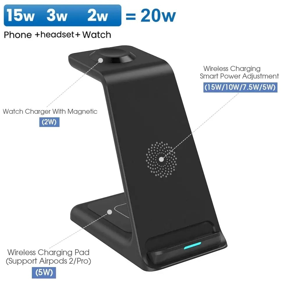 3-in-1 20W Fast Wireless Charger for iPhone, Watch & AirPods – Pejayz
