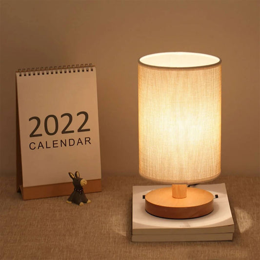 USB Wooden Bedside Desk Lamp with Cylinder Shade - Pejayz