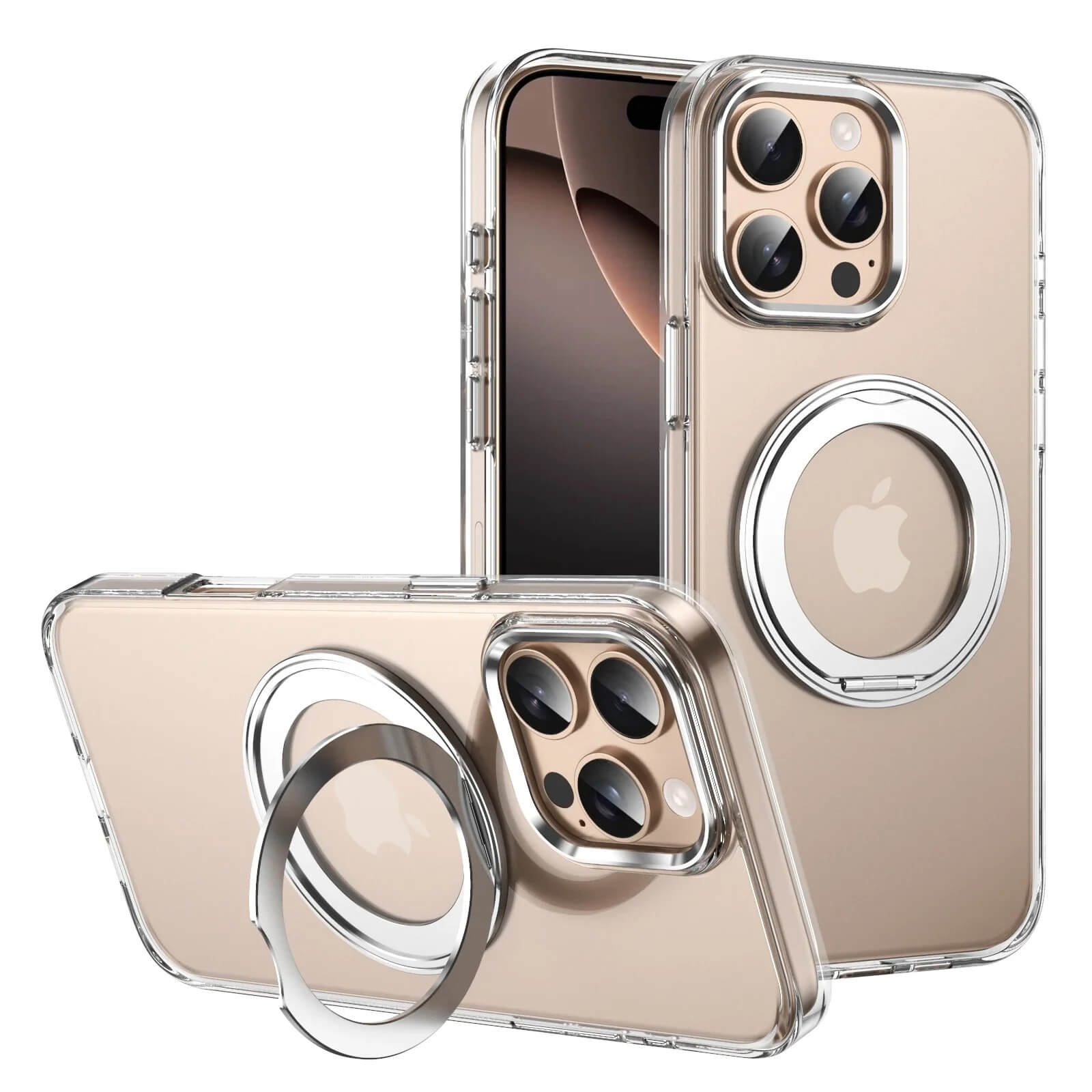 Clear Case For iPhone 16 With Metal Ring Stand