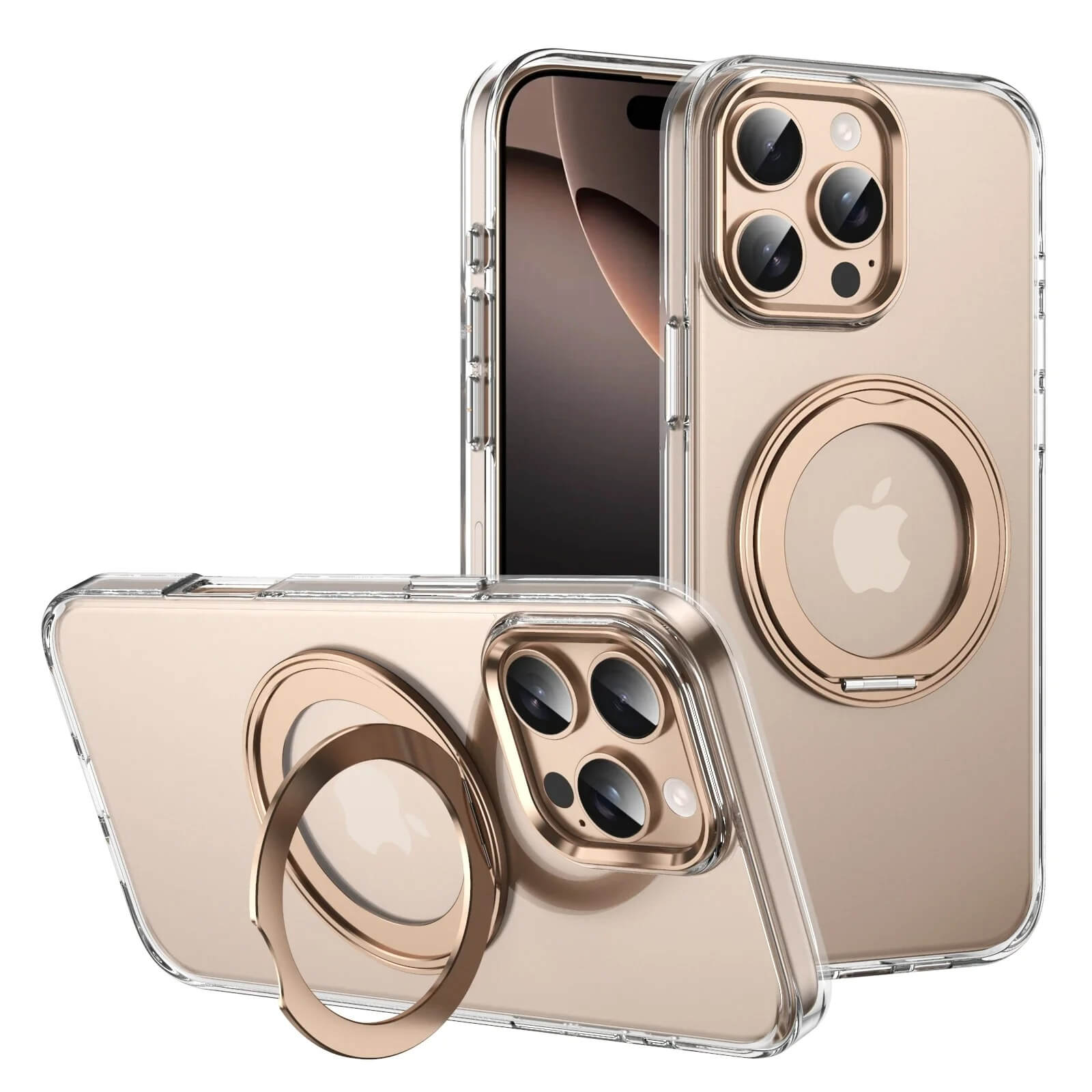 Clear Case For iPhone 16 With Metal Ring Stand