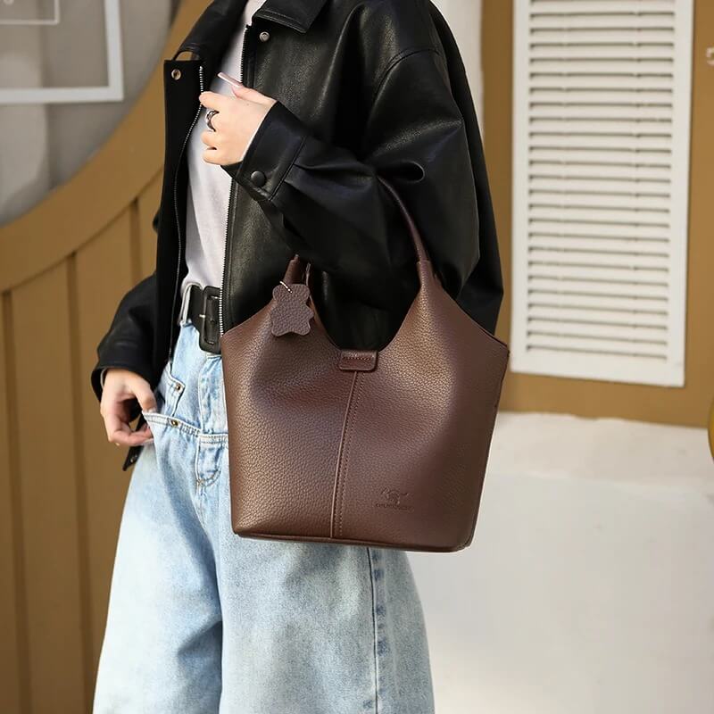 Premium Minimalist Leather Bucket Bag – Crossbody & Shoulder