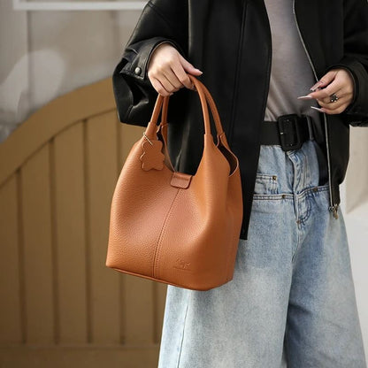 Premium Minimalist Leather Bucket Bag – Crossbody & Shoulder