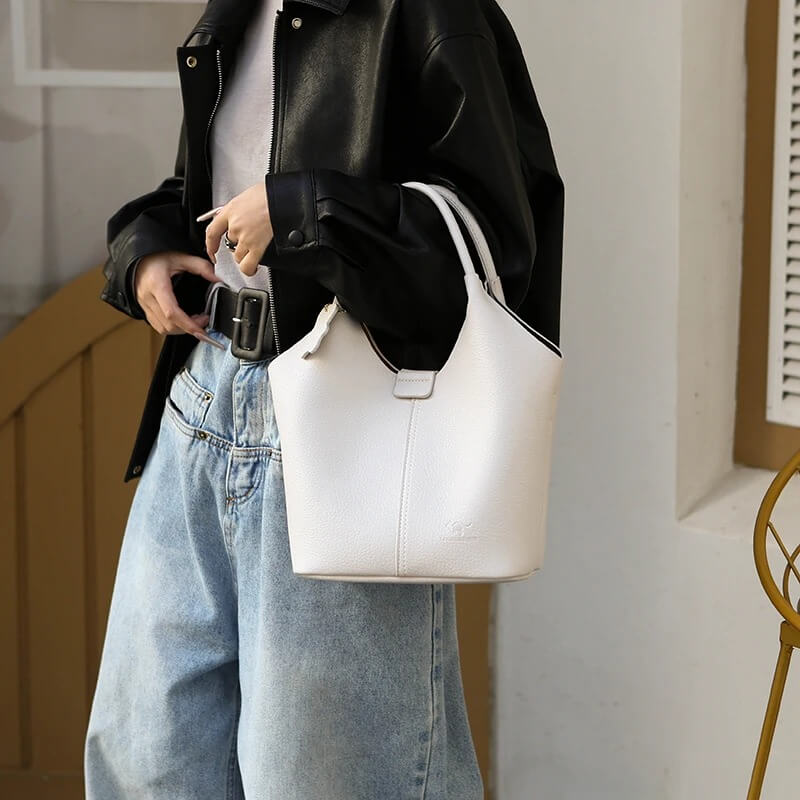 Premium Minimalist Leather Bucket Bag – Crossbody & Shoulder
