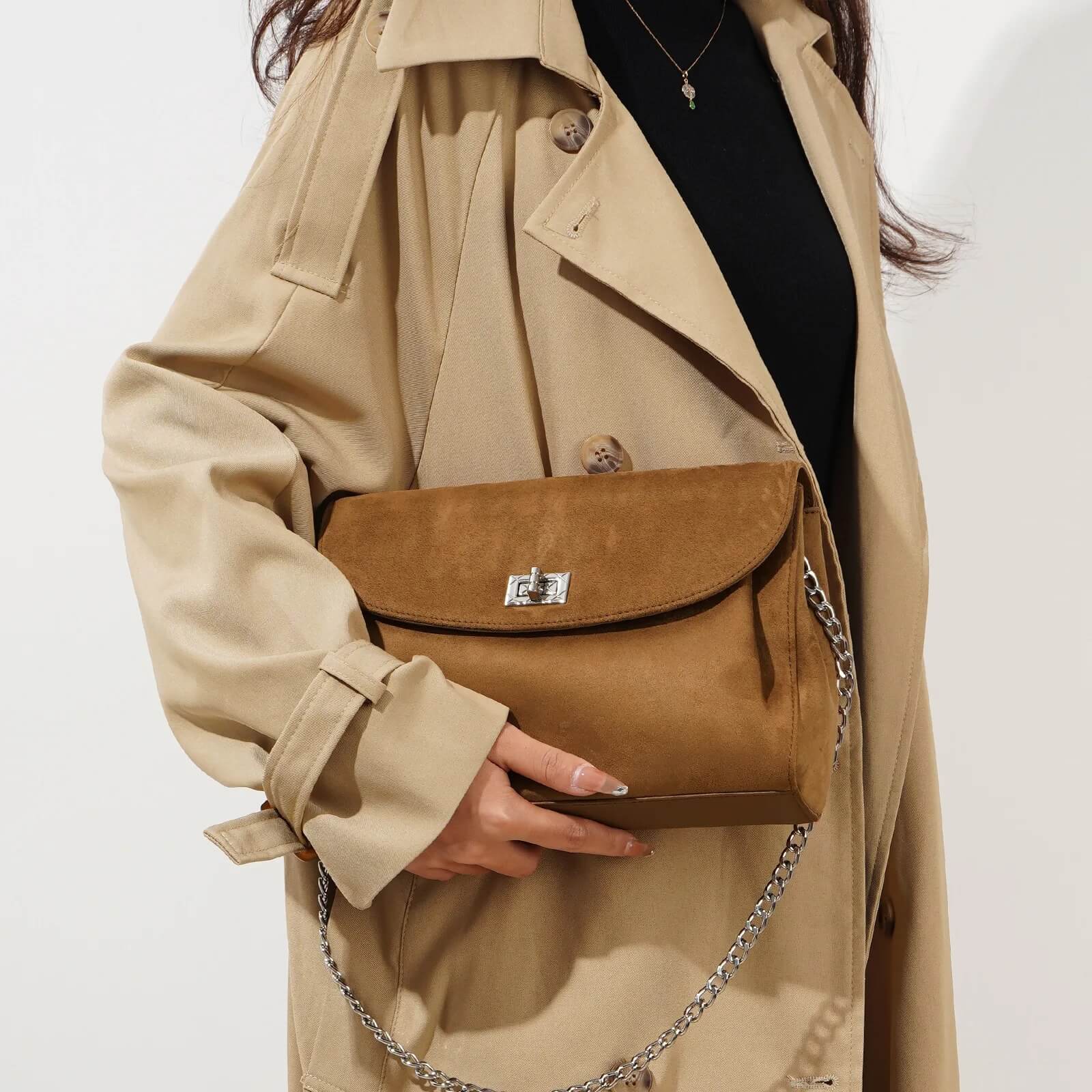 Frosted Suede Crossbody Commute Handbag