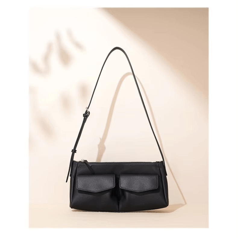 Genuine Leather Double Pocket Shoulder Bag