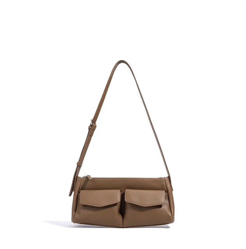 Genuine Leather Double Pocket Shoulder Bag