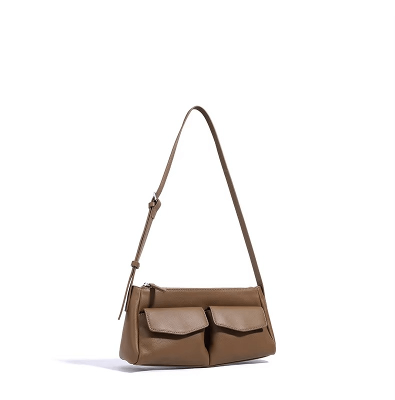 Genuine Leather Double Pocket Shoulder Bag