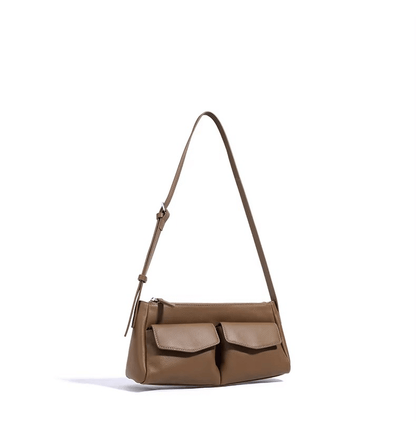 Genuine Leather Double Pocket Shoulder Bag