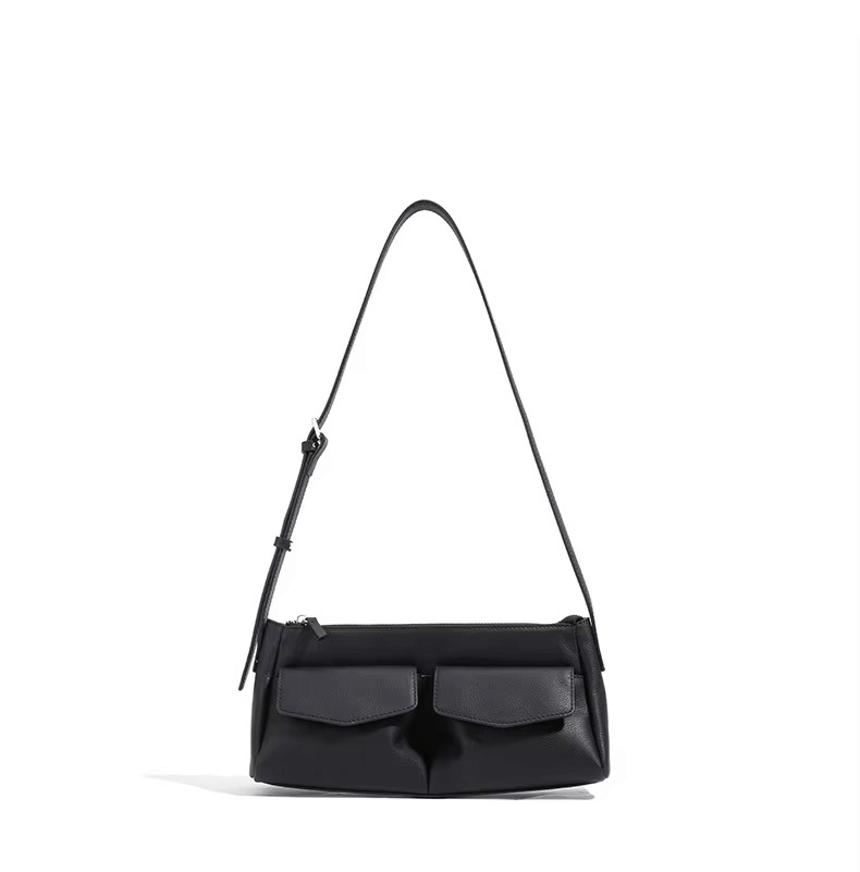 Genuine Leather Double Pocket Shoulder Bag