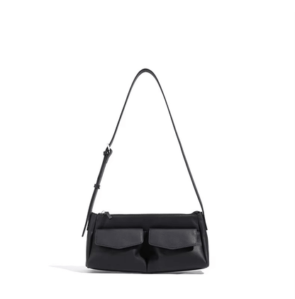 Genuine Leather Double Pocket Shoulder Bag