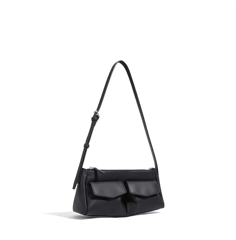 Genuine Leather Double Pocket Shoulder Bag