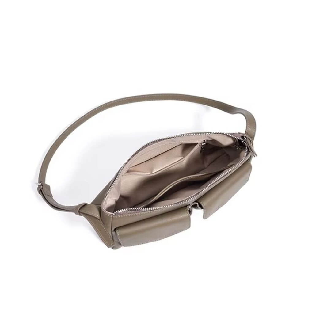Genuine Leather Double Pocket Shoulder Bag