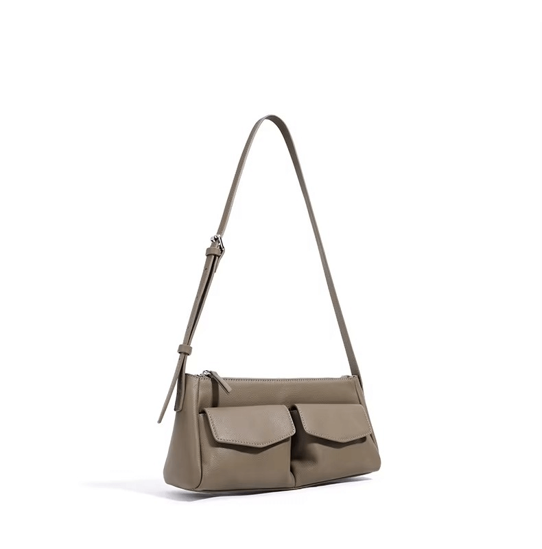 Genuine Leather Double Pocket Shoulder Bag