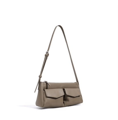 Genuine Leather Double Pocket Shoulder Bag