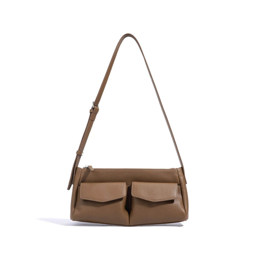 Genuine Leather Double Pocket Shoulder Bag - Pejayz