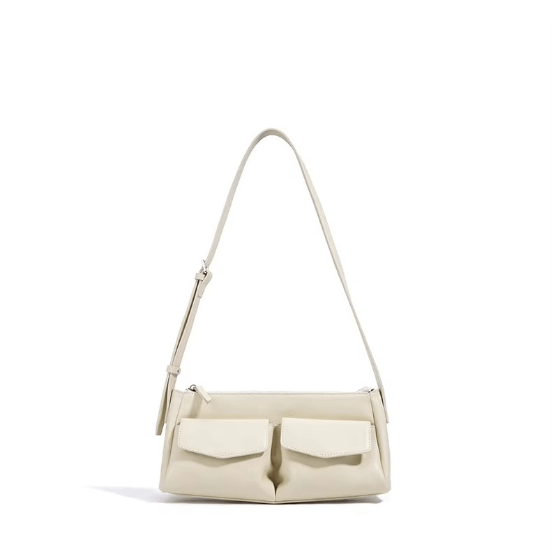 Genuine Leather Double Pocket Shoulder Bag