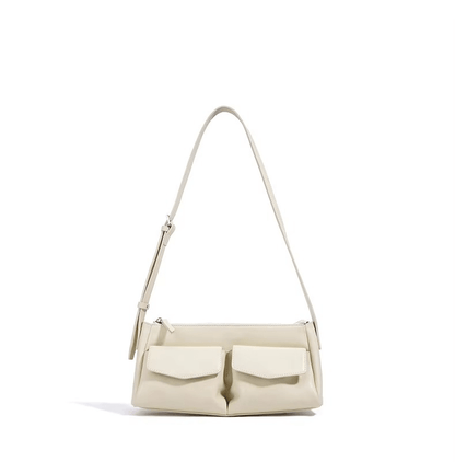 Genuine Leather Double Pocket Shoulder Bag