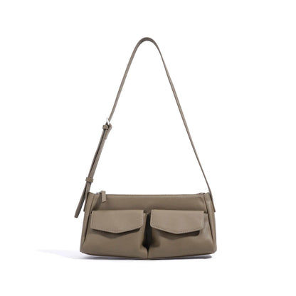 Genuine Leather Double Pocket Shoulder Bag