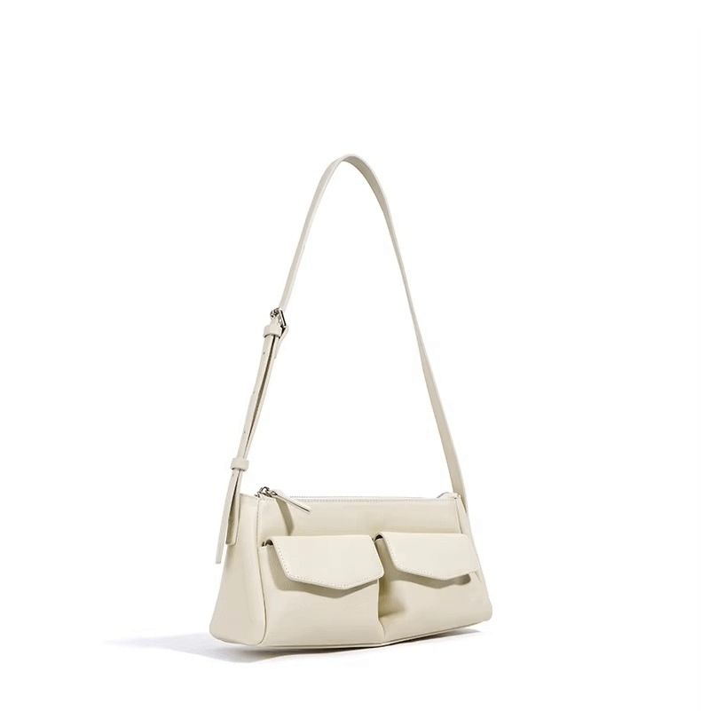 Genuine Leather Double Pocket Shoulder Bag