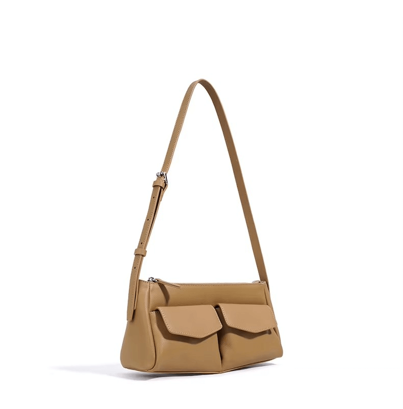 Genuine Leather Double Pocket Shoulder Bag