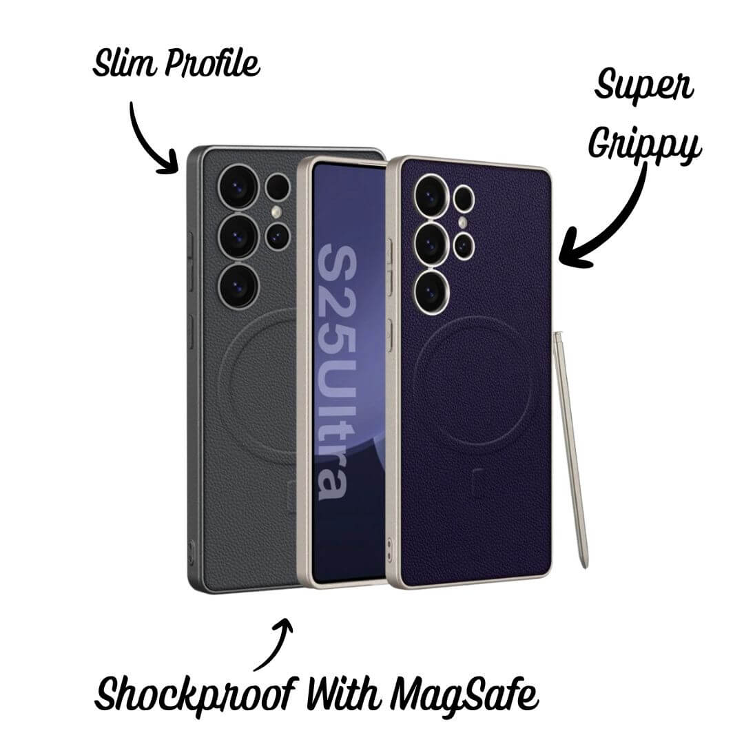 Leather Textured Back Case For Galaxy S25 With MagSafe