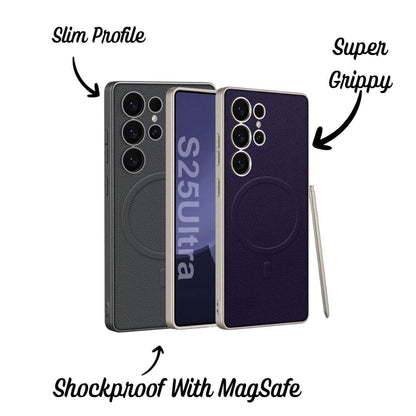 Leather Textured Back Case For Galaxy S25 With MagSafe