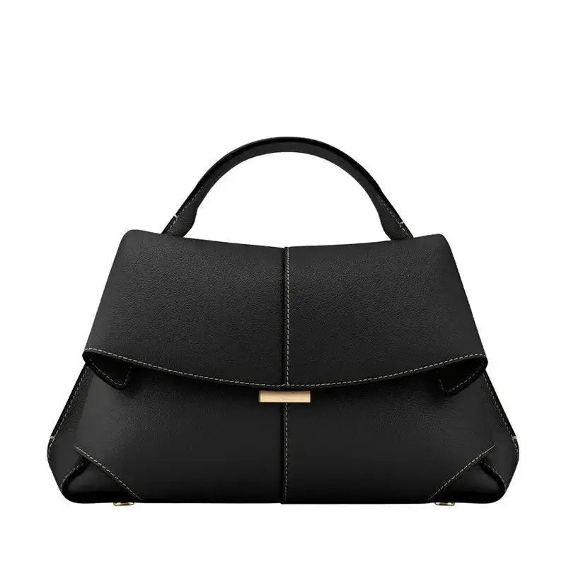 Top Handle Satchel Handbag Minimalist Leather Design With Flap Closure