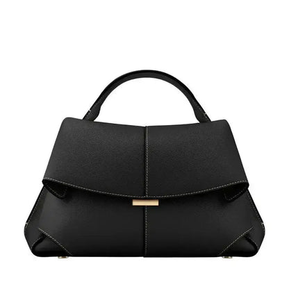 Top Handle Satchel Handbag Minimalist Leather Design With Flap Closure