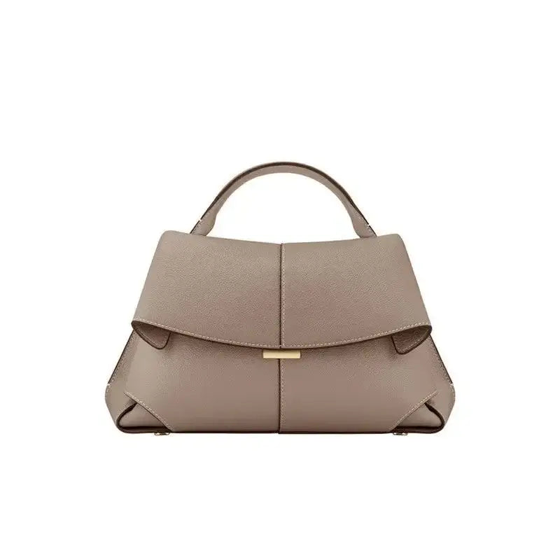 Top Handle Satchel Handbag Minimalist Leather Design With Flap Closure