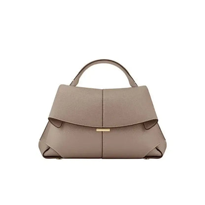 Top Handle Satchel Handbag Minimalist Leather Design With Flap Closure