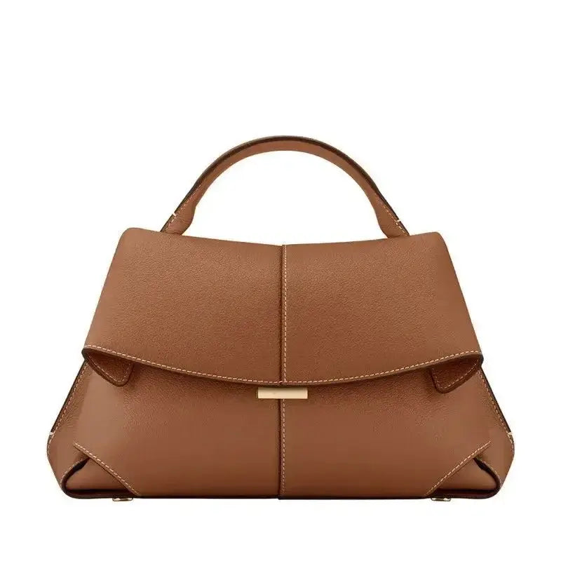 Top Handle Satchel Handbag Minimalist Leather Design With Flap Closure