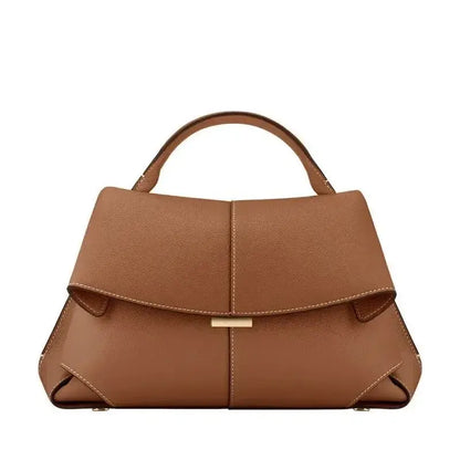 Top Handle Satchel Handbag Minimalist Leather Design With Flap Closure