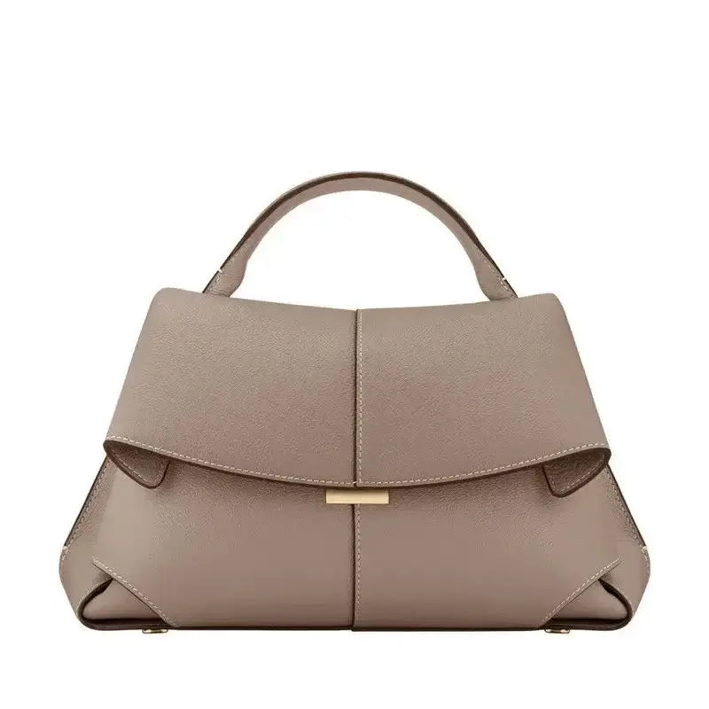 Top Handle Satchel Handbag Minimalist Leather Design With Flap Closure