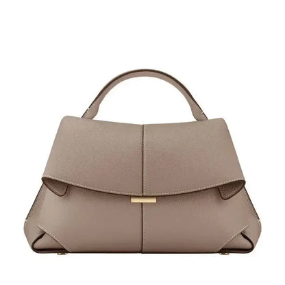 Top Handle Satchel Handbag Minimalist Leather Design With Flap Closure