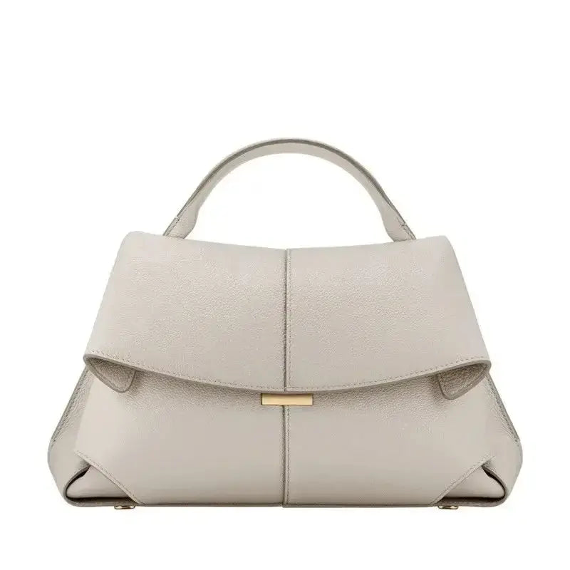 Top Handle Satchel Handbag Minimalist Leather Design With Flap Closure