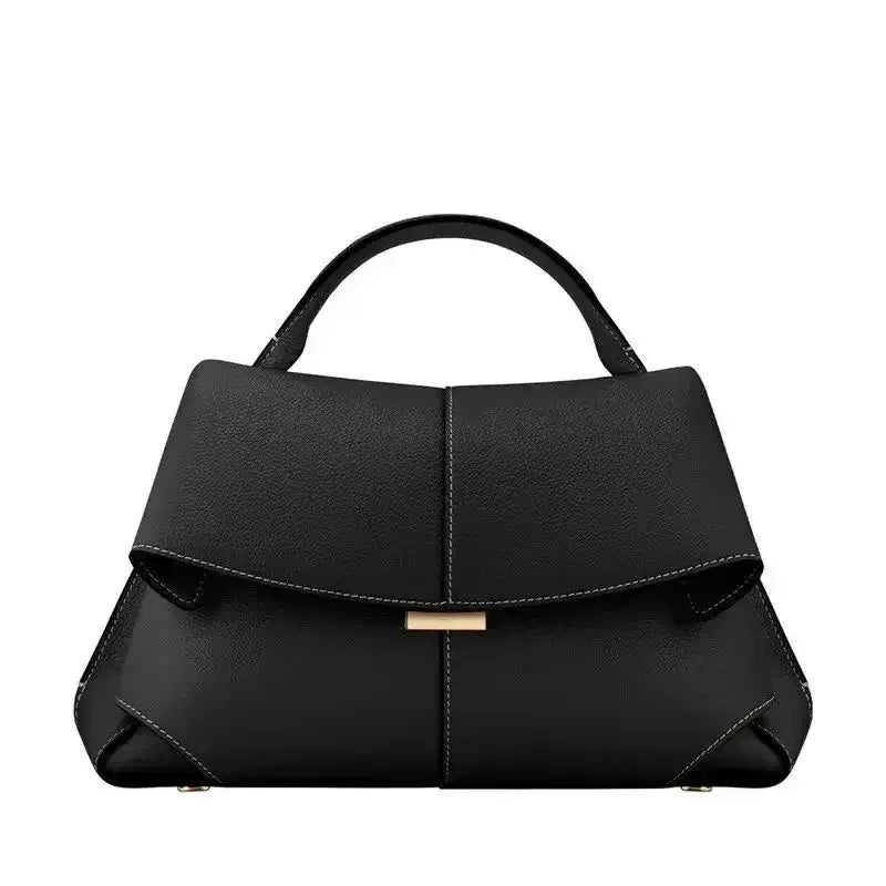Top Handle Satchel Handbag Minimalist Leather Design With Flap Closure