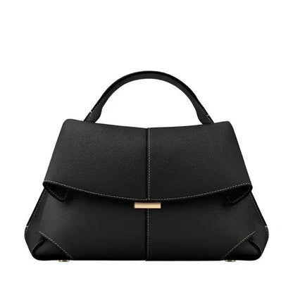 Top Handle Satchel Handbag Minimalist Leather Design With Flap Closure