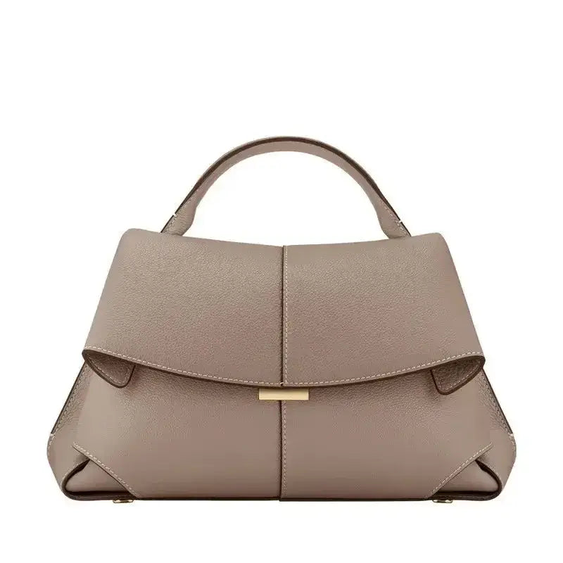 Top Handle Satchel Handbag Minimalist Leather Design With Flap Closure