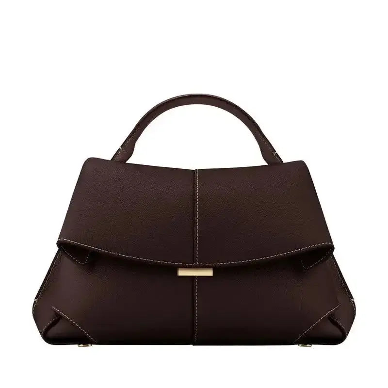Top Handle Satchel Handbag Minimalist Leather Design With Flap Closure