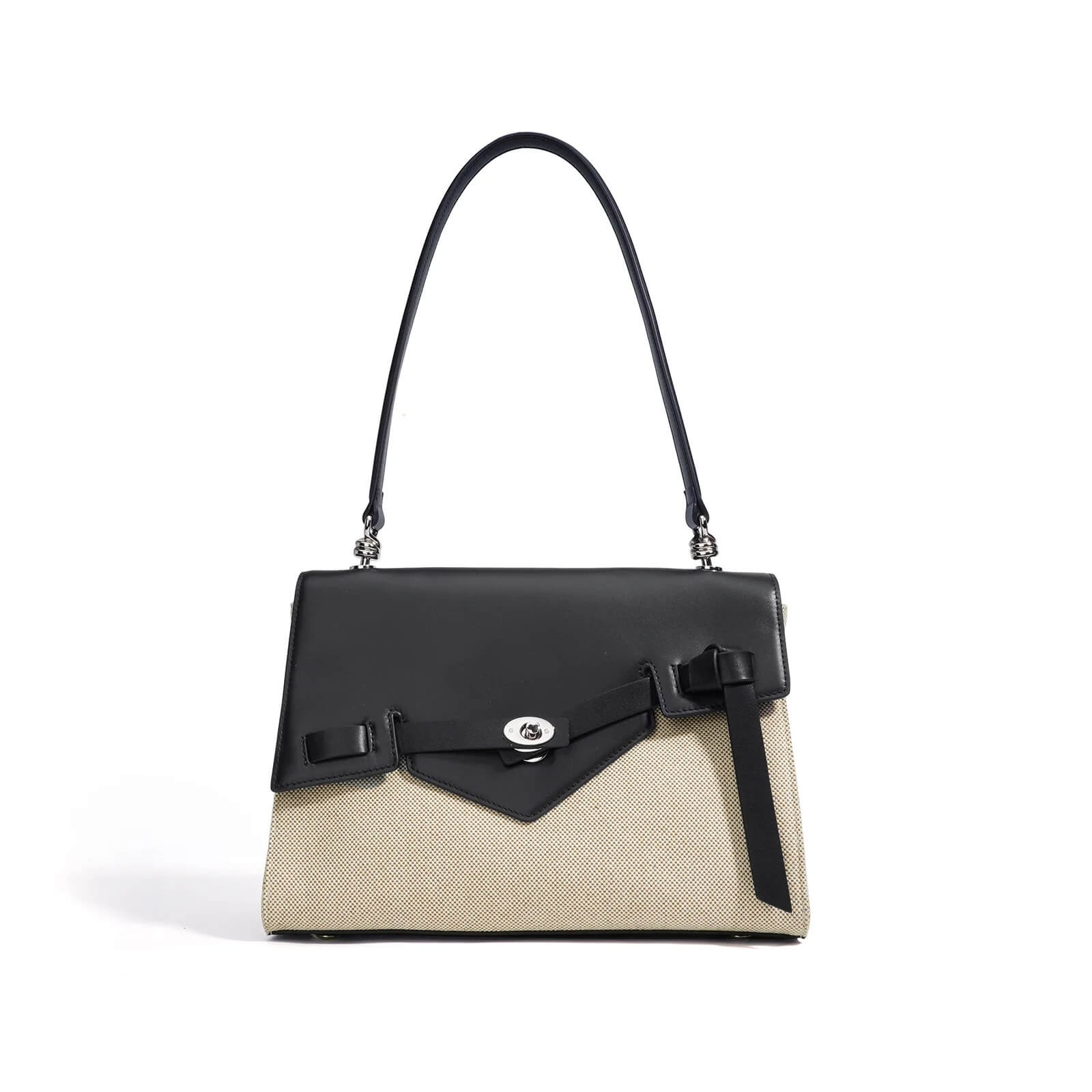 Two-Tone Structured Top Handle Satchel Handbag 