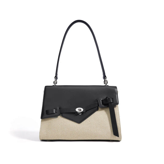 Two-Tone Structured Top Handle Satchel Handbag - Pejayz