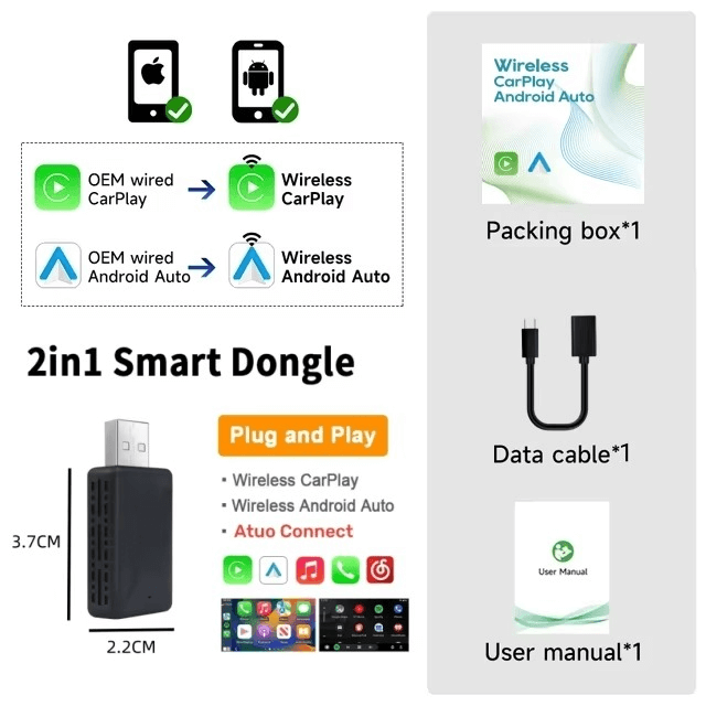 Wireless CarPlay & Android Auto Adapter 2in1 Smart Dongle | Pejayz