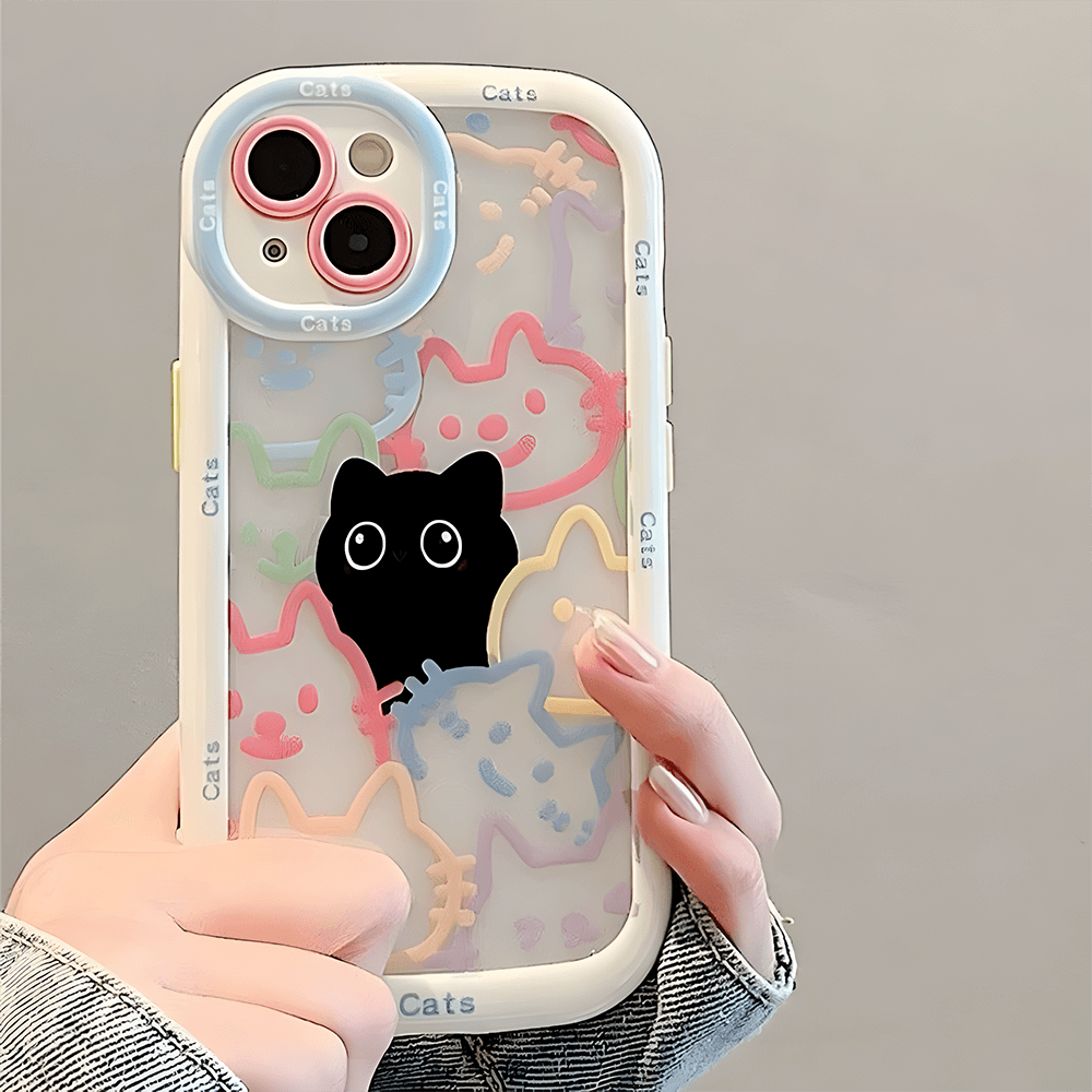 Cute Cat Animal Phone Case Silicone Soft Cover For iPhone 16 & 15 Pro