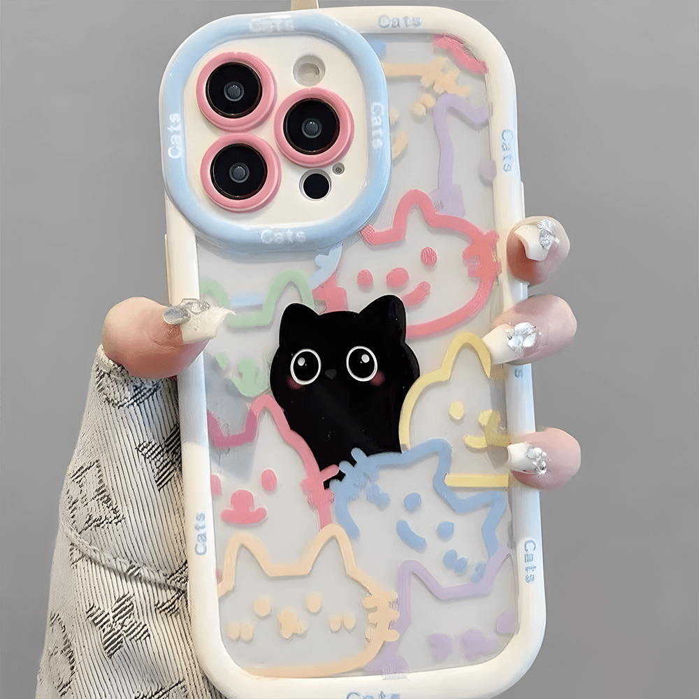Cute Cat Animal Phone Case Silicone Soft Cover For iPhone 16 & 15 Pro