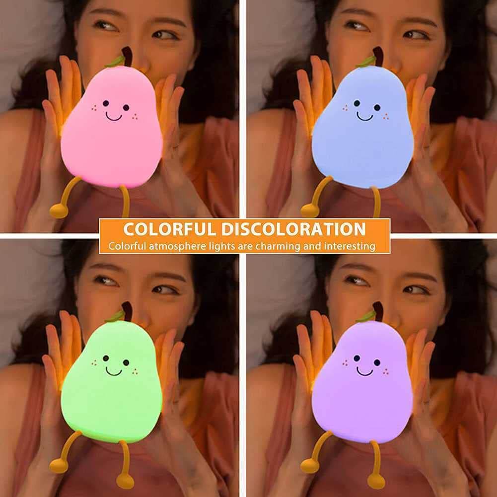 Night Lights for Kids Pear Shaped Silicone Nightlight With 7 Color 