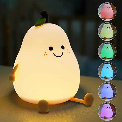 Night Lights for Kids Pear Shaped Silicone Nightlight With 7 Color 