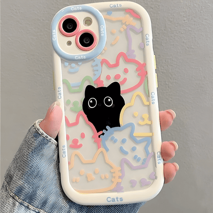Cute Cat Animal Phone Case Silicone Soft Cover For iPhone 16 & 15 Pro
