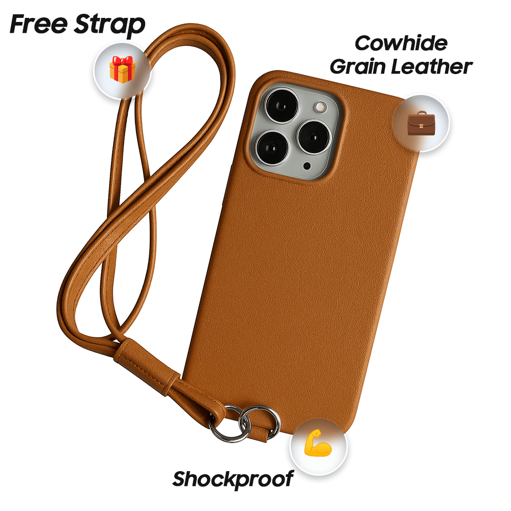Leather Cowhide Case for iPhone 16 Pro Max - With Lanyard | Pejayz